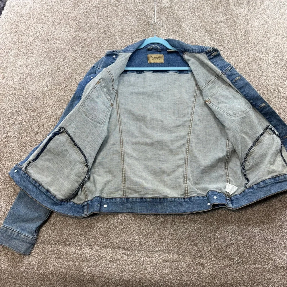 Wrangler Retro Mens Blue Denim Trucker Jacket L Cotton VTG Coat Jean Western
